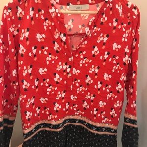 Ann Taylor Loft Red Patterned Blouse
